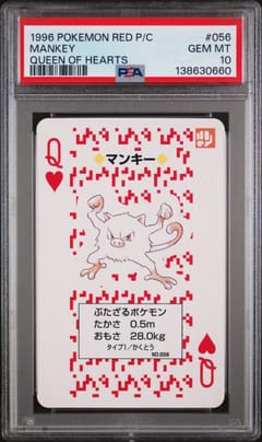 1996 Pokemon Red Version Playing Cards Mankey Queen of Hearts #056 PSA 10