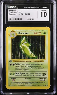 1999 Base Set - 1st Ed. Metapod #54/102 CGC GM10