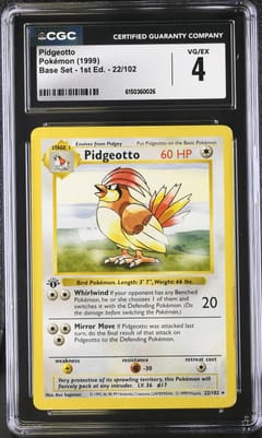 1999 Pokemon Base Set - 1st Ed. Pidgeotto #22/102 CGC 4