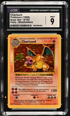1999 Pokemon Base Set (Shadowless) Charizard Shadowless Holo #4/102 CGC 9