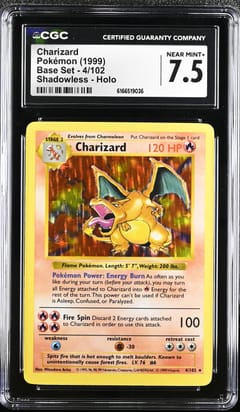 1999 Pokemon Base Set (Shadowless) Charizard Shadowless Holo #4/102 CGC 7.5