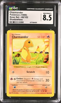 1999 Pokemon Base Set (Shadowless) Charmander Shadowless #46/102 CGC 8.5