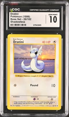 1999 Pokemon Base Set (Shadowless) Dratini Shadowless #26/102 CGC 10