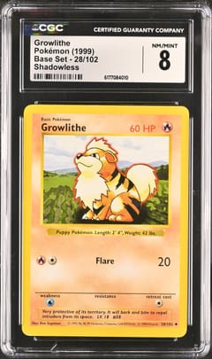 1999 Pokemon Base Set (Shadowless) Growlithe Shadowless #28/102 CGC 8