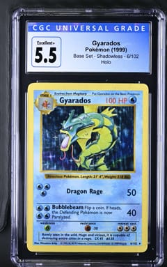 1999 Pokemon Base Set (Shadowless) Gyarados Shadowless Holo #6/102 CGC 5.5