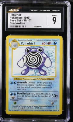 1999 Pokemon Base Set (Shadowless) Poliwhirl Shadowless #38/102 CGC 9