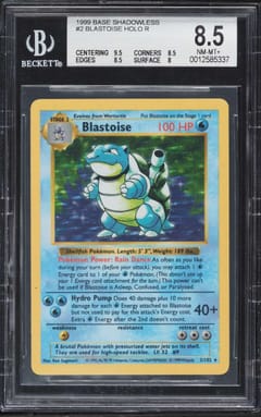 1999 Pokemon Base Shadowless Blastoise HOLO R #2 BGS 8.5