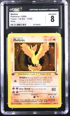 1999 Pokemon Fossil - 1st Edition Moltres Holo #12/62 CGC 8