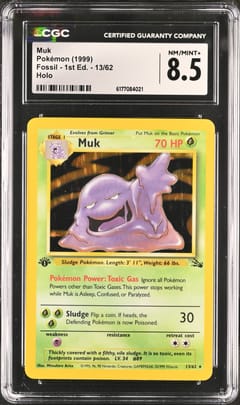 1999 Pokemon Fossil - 1st Edition Muk Holo #13/62 CGC 8.5