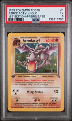1999 Pokemon Fossil Aerodactyl-Holo 1st Edition-Prerelease #1 PSA 5