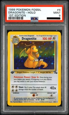 1999 Pokemon Fossil Dragonite 1st Edition Holo #4 PSA 9