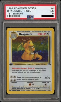 1999 Pokemon Fossil Dragonite 1st Edition Holo #4 PSA 5