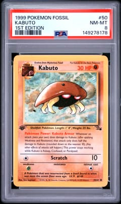 1999 Pokemon Fossil Kabuto 1st Edition #50 PSA 8