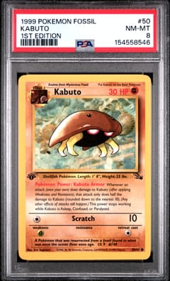1999 Pokemon Fossil Kabuto 1st Edition #50 PSA 8