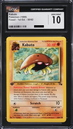 1999 Pokemon Fossil Kabuto 1st Edition #50 CGC 10