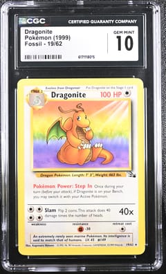 1999 Pokemon Fossil - Unlimited Dragonite #19/62 CGC 10