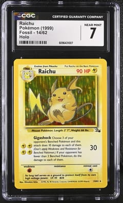 1999 Pokemon Fossil - Unlimited Raichu Holo #14/62 CGC 7