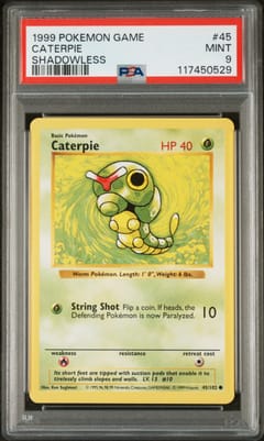 1999 Pokemon Game Caterpie Shadowless #45 PSA 9