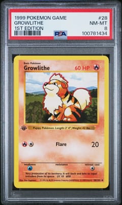 1999 Pokemon Game Growlithe 1st Edition #28 PSA 8