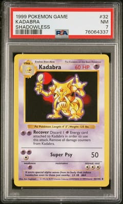 1999 Pokemon Game Kadabra Shadowless #32 PSA 7