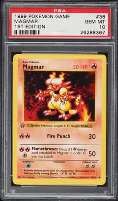 1999 Pokemon Game Magmar 1st Edition #36 PSA 10