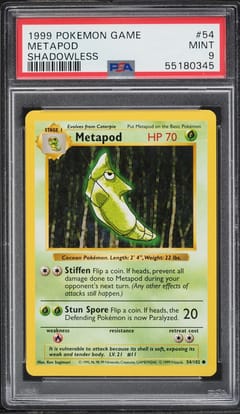 1999 Pokemon Game Metapod Shadowless #54 PSA 9