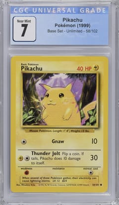 1999 Pokemon Game Pikachu Yellow Cheeks #58 CGC 7