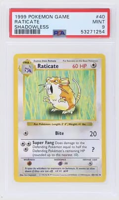 1999 Pokemon Game Raticate Shadowless #40 PSA 9