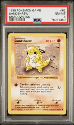 1999 Pokemon Game Sandshrew Shadowless #62 PSA 8