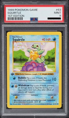 1999 Pokemon Game Squirtle 1st Edition #63 PSA 9