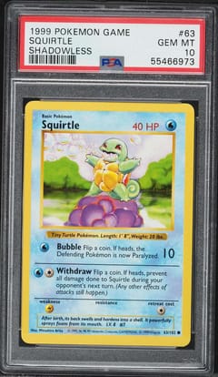 1999 Pokemon Game Squirtle Shadowless #63 PSA 10