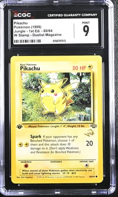 1999 Pokemon Jungle - 1st Edition Pikachu W Stamp Duelist Magazine #60/64 CGC 9