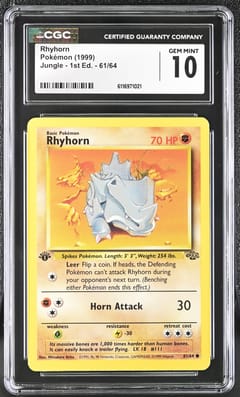1999 Pokemon Jungle - 1st Edition Rhyhorn #61/64 CGC 10