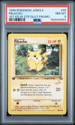 1999 Pokemon Jungle Pikachu 1st Edition W Stamp Duelist Promo #60 PSA 8