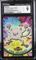 1999 Series 1 (Oval Nintendo Seal) Mankey First Print (Blue Topps Logo) Rainbow Foil (Smooth) #56 CGC 9