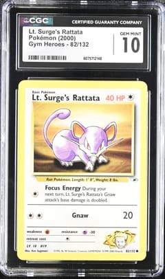 2000 Gym Heroes Lt. Surge's Rattata #82/132 CGC GM10