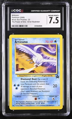 2000 Pokemon Black Star Promos - WotC Articuno The Power of One Error Illustrator - Aoki #22 CGC 7.5