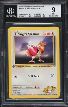 2000 Pokemon Gym Heroes 1st Edition Lt. Surge's Spearow U #52 BGS 9
