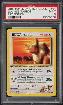 2000 Pokemon Gym Heroes Blaine's Tauros 1st Edition #64 PSA 9