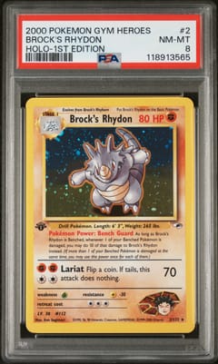 2000 Pokemon Gym Heroes Brock's Rhydon Holo-1st Edition #2 PSA 8