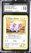 2000 Pokemon Gym Heroes Lt. Surge's Rattata #82/132 CGC 10