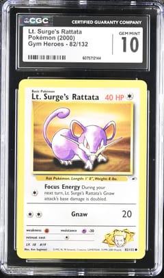 2000 Pokemon Gym Heroes Lt. Surge's Rattata #82/132 CGC 10