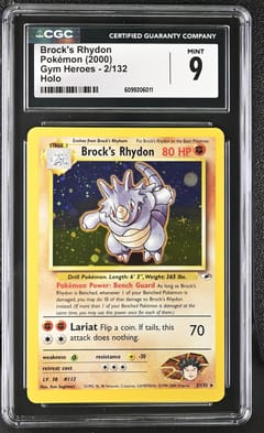 2000 Pokemon Gym Heroes - Unlimited Brock's Rhydon Holo #2/132 CGC 9