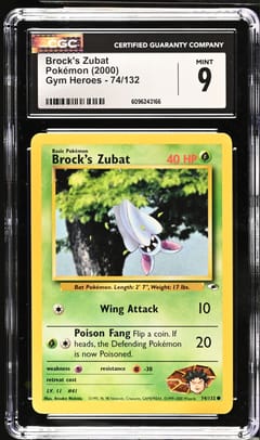 2000 Pokemon Gym Heroes - Unlimited Brock's Zubat #74/132 CGC 9