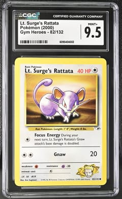 2000 Pokemon Gym Heroes - Unlimited Lt. Surge's Rattata #82/132 CGC 9.5