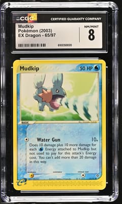 2003 Pokemon EX Dragon (2003 Copyright, w/ "e" Symbol) Mudkip #65/97 CGC 8
