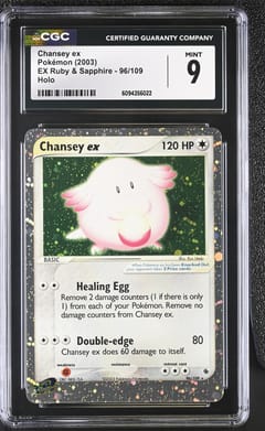 2003 Pokemon EX Ruby & Sapphire (2003 Copyright, w/ "e" Symbol) Chansey ex Holo #96/109 CGC 9