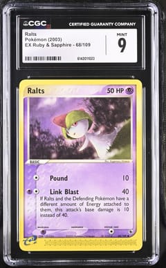 2003 Pokemon EX Ruby & Sapphire (2003 Copyright, w/ "e" Symbol) Ralts #68/109 CGC 9
