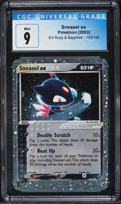 2003 Pokemon EX Ruby & Sapphire (2003 Copyright, w/ "e" Symbol) Sneasel ex Holo #103/109 CGC 9