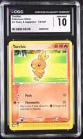 2003 Pokemon EX Ruby & Sapphire (2003 Copyright, w/ "e" Symbol) Torchic #73/109 CGC 10